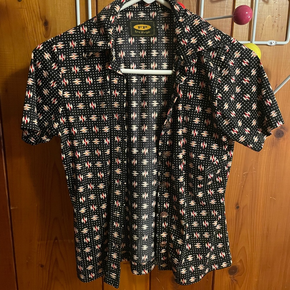 Vintage Free People Geometric Short Sleeve Button Down Small